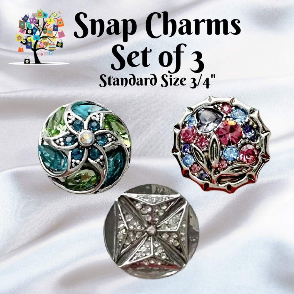 Snap Charms Set of 3 Standard Size Snaps 3/4" Diameter - fits Ginger Sna…